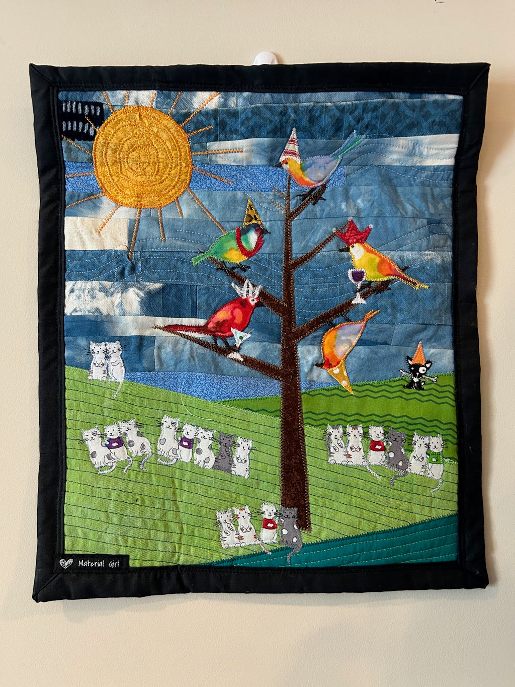 Small colorful art quilt - Bird Party