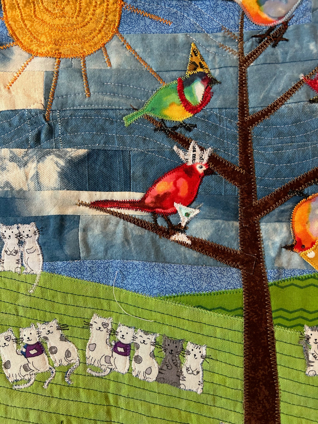 Small colorful art quilt - Bird Party