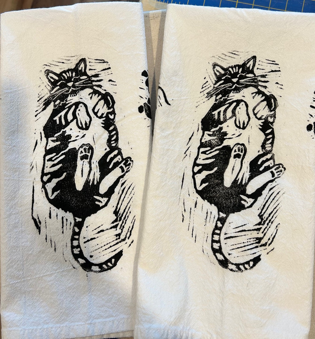 Hand cut block printed Tea Towels